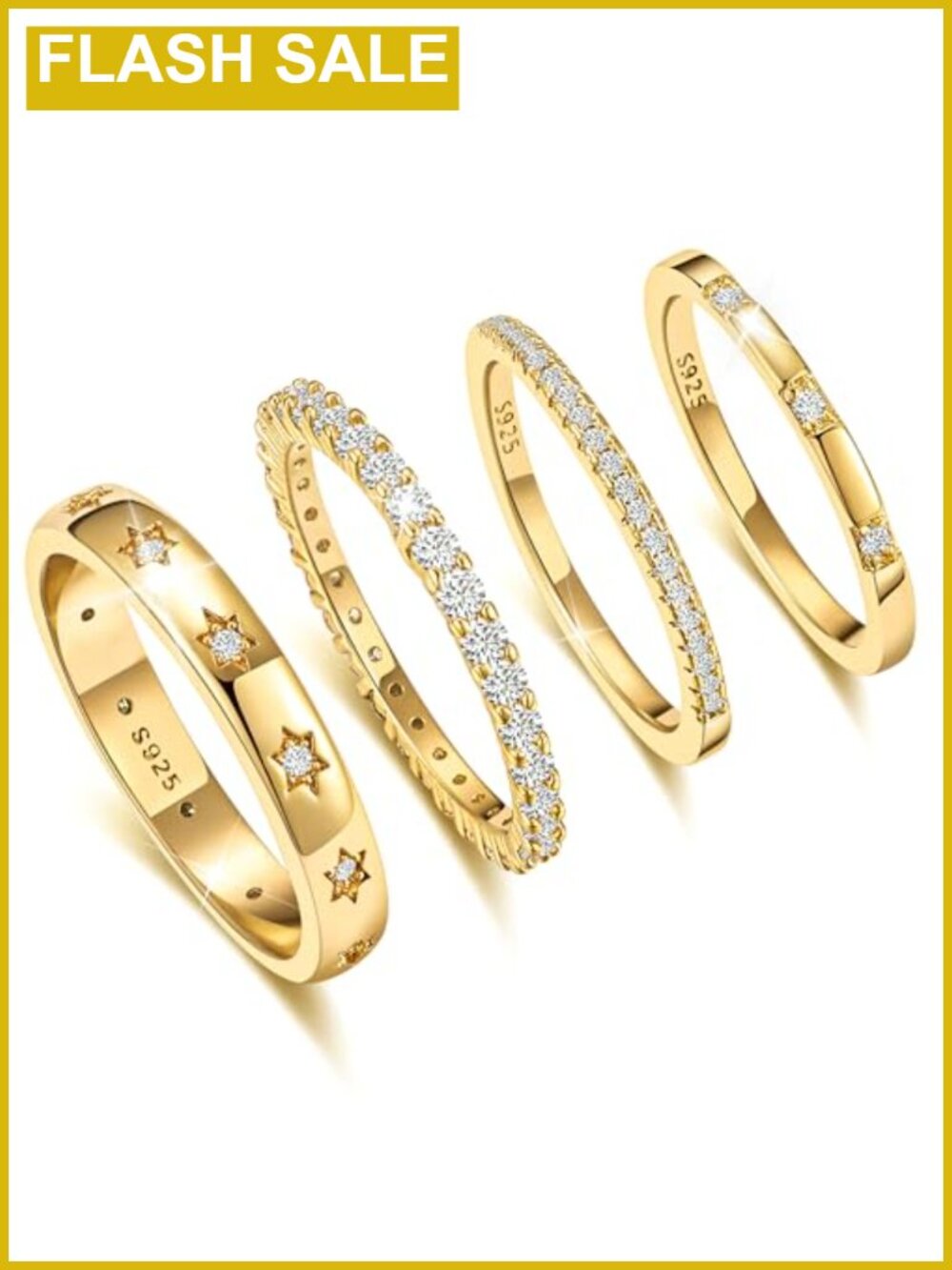 14K Gold Plated Stackable Rings Set Cubic Zirconia Dainty Bands Women Jewelry